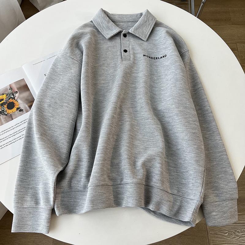 Retro Loose-Fit Long Sleeve Polo Sweatshirt - Spring/Autumn Casual Student Top