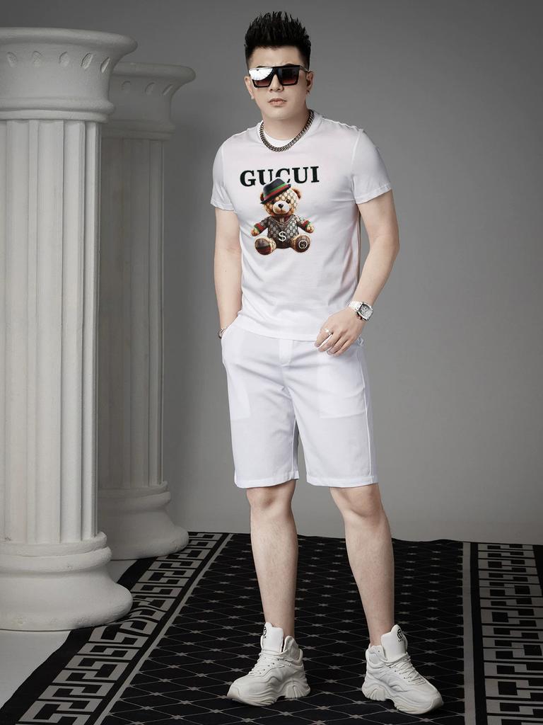 European Goods Men's Cartoon Bear Print Short sleeve T-shirt 2025 New Summer Fashion Brand T-shirt Casual Half Sleeve Top