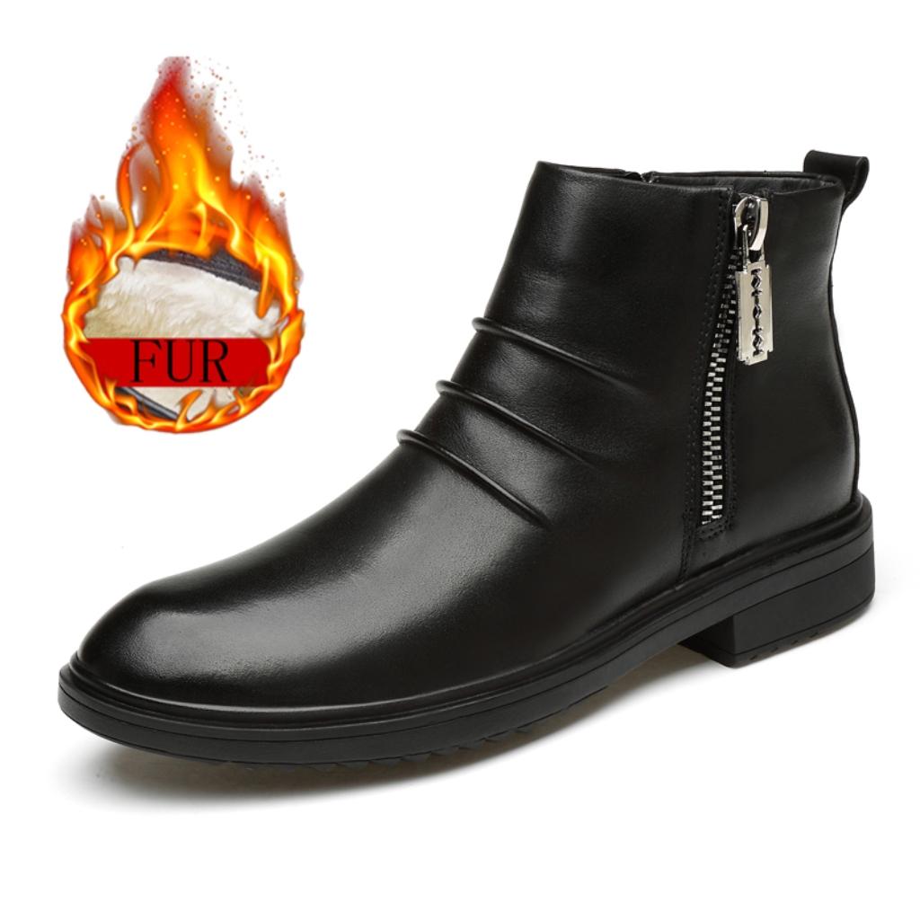 Брендовые мужские черные высокие кожаные ботинки для мужчин 2024 года, модная удобная повседневная обувь, мягкие и теплые зимние кожаные ботильоны