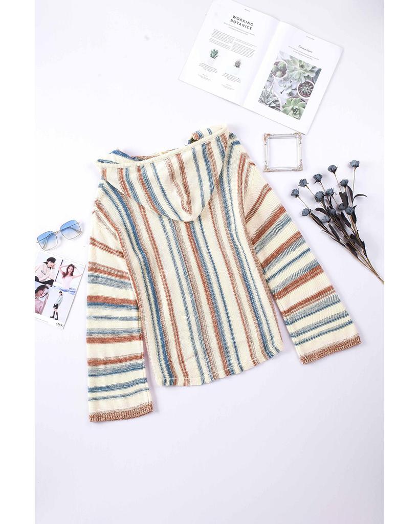 Azura Exchange Полосатый вязаный свитер с капюшоном и карманом-кенгуру