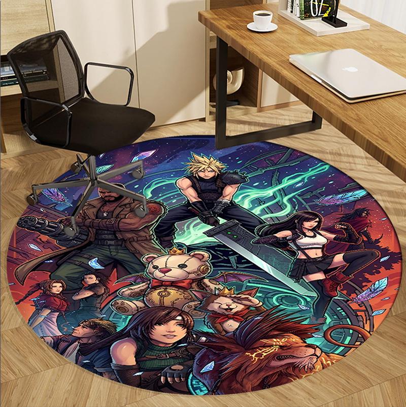 Final Fantasy Pattern Round Rug, Indoor/Outdoor Mat, for Picnic, Gameroom, Bedroom, Office, Living Room, Home Decor Carpet, Birthday Gift