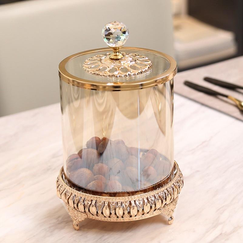 Декоративная банка из хрустального стекла с крышкой, креативный журнальный столик для гостиной, легкая роскошная резная банка для сухофруктов, банка для конфет
