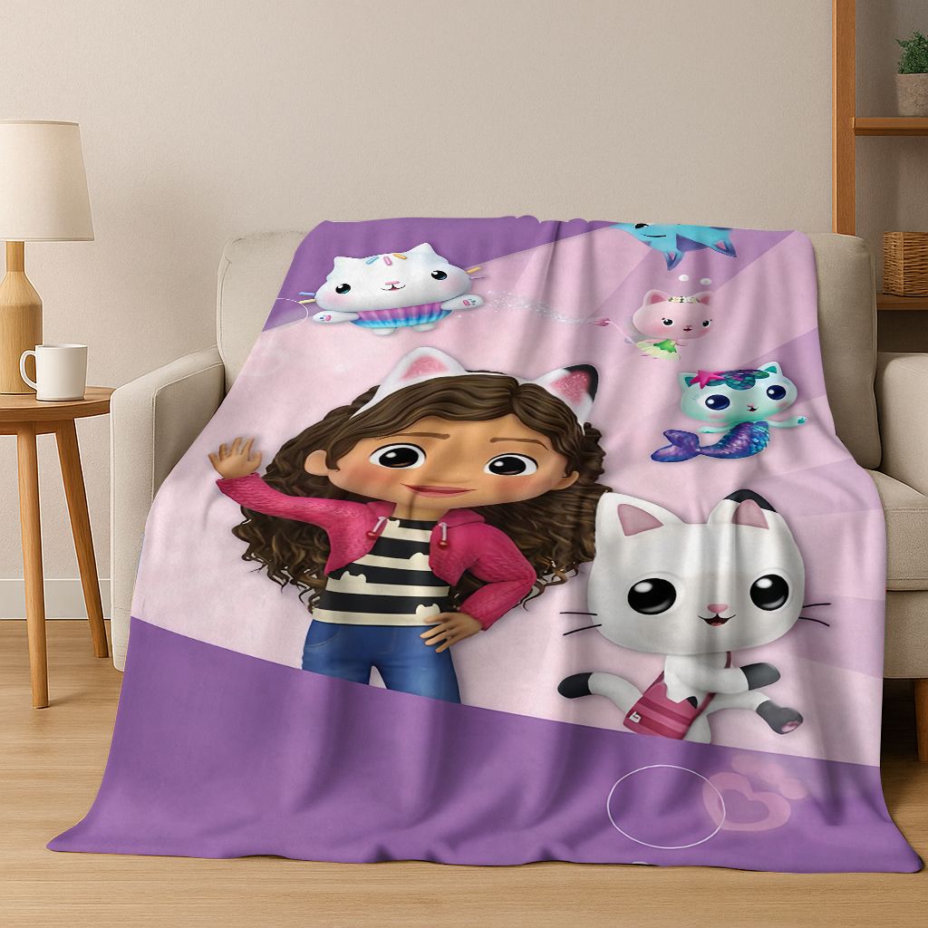 2026 New Cartoon Gabbys Dollhouse Girl Gift Flannel Blanket,Warm and Cozy Soft Throw Blanket for Home Bedroom Bed Sofa Cover Kid