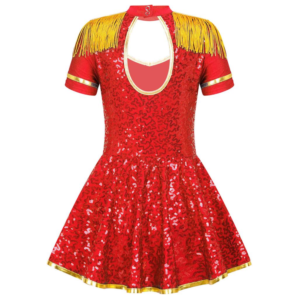 Костюм для девочек, платье с короткими рукавами для выступлений, барабан, мажоретка, карнавальный костюм на Хэллоуин, цирк, нарядное платье