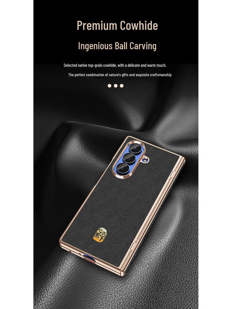 Оригинальный кожаный магнитный чехол для телефона Samsung Z Fold7/6 - Гальванизированный защитный корпус с узором "Личи" и встроенной пленкой.