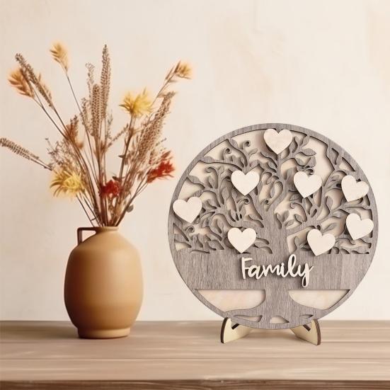 Wooden Family Tree Rustic Family Love Tabletop Sign Layered Heart Tree Ornament
