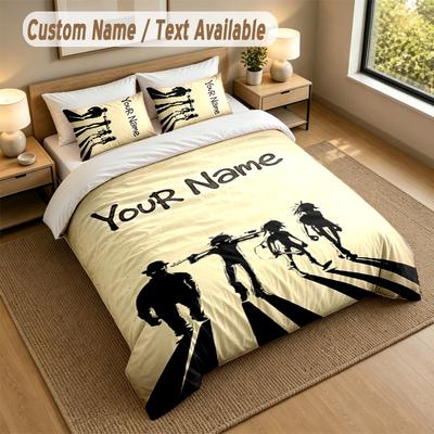 3Pcs Bedding Set Custom Name Text, 1 Sheet 2 Pillowcases Home Bed DecorGorillaz