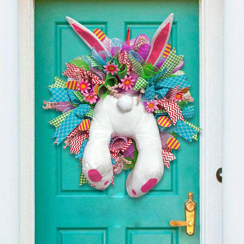 Пасхальный венок с кроликом Забавное весеннее украшение для входной двери Пасхальные венки для входной двери Дверной венок