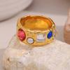 Luxurious Hammer Patterned Geometric Colored Ring, Exclusive Jewelry for Weddings and Parties, Dazzling and Elegant Jewelry.