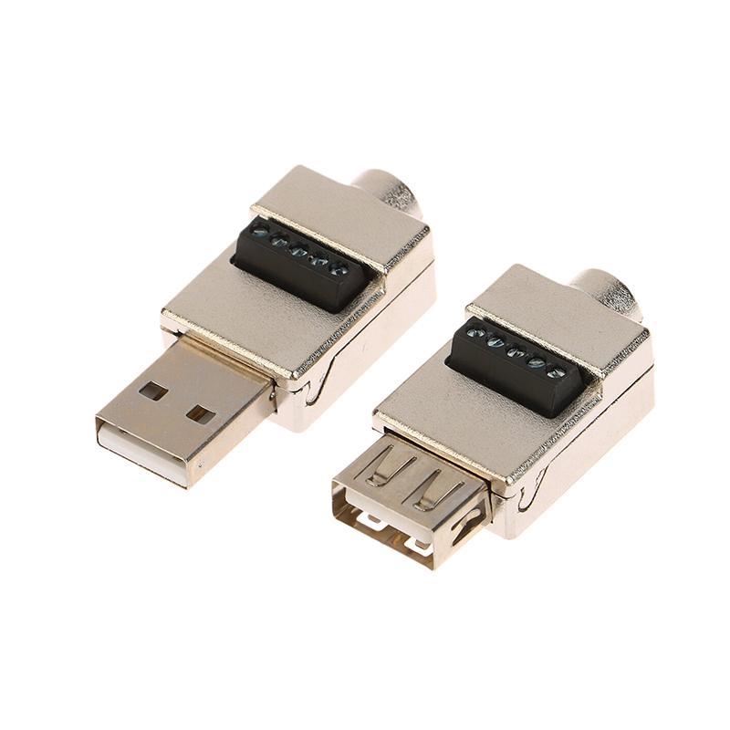1 шт. Металлический корпус USB 2.0 Male Female для телефона, клавиатуры, мыши, Быстрая зарядка, Проводной разъем, Беспаечный штекер USB, Клемма для DIY-монтажа