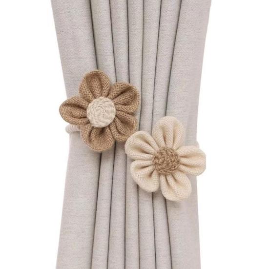 2Pcs Flower Curtain Tiebacks Handmade Boho Style Sunflower Curtain Holdbacks Linen Window