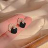 Двойные квадратные черные серьги-гвоздики для женщин высокого класса, маленькие и легкие роскошные серьги, нишевый дизайн, серьги в иностранном стиле.