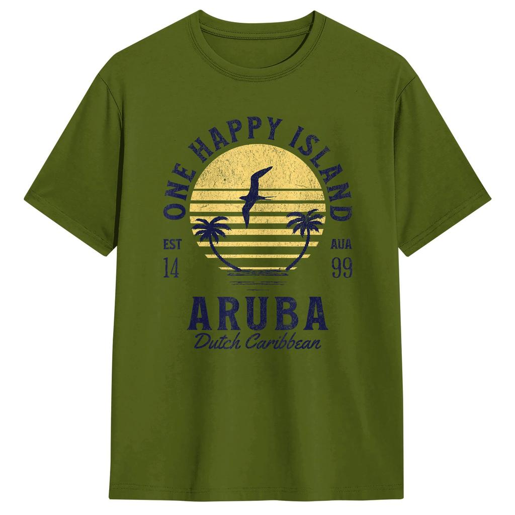 Aruba One Happy Island Souvenir TShirt Summer Cotton T Shirts For Unisex Casual Tshirt Short Sleeves YK Funny Top Tees