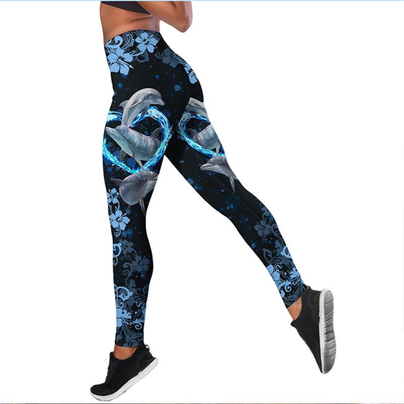 Экипировка для йоги с принтом кита для женщин, модные леггинсы для тренировок с 3D принтом, спортивные леггинсы для фитнеса с высокой талией, повседневные штаны для йоги