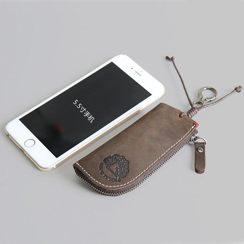 Genuine Leather Car Key Holder Keychain Covers Zipper Car Key Case Bag Men Housekeeper Keys Organizer