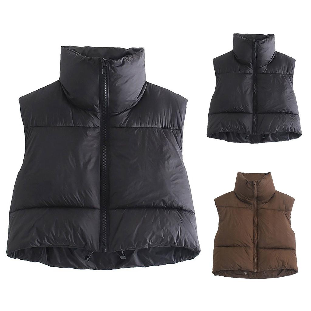 Women's Winter Crop Vest Lightweight Sleeveless Warm Outerwear Vest Padded Gilet