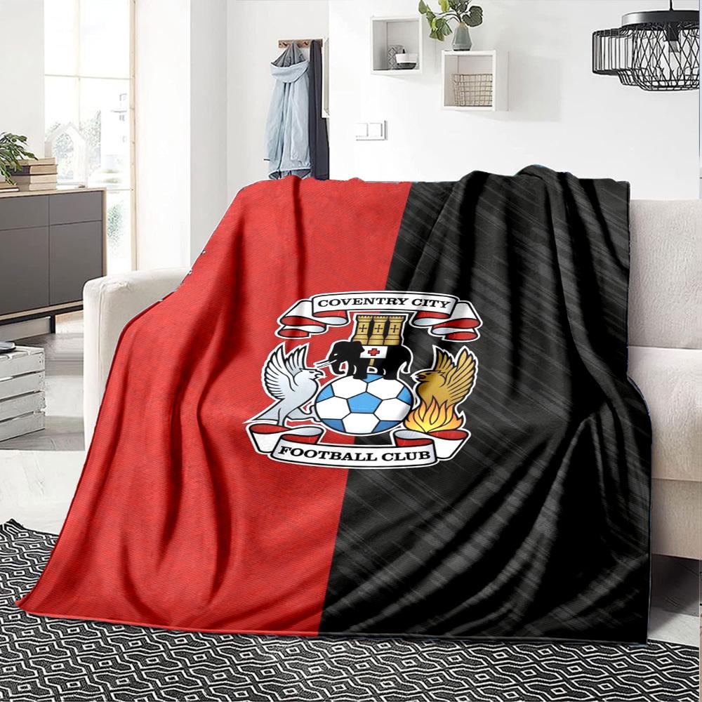 Coventry City Football Club Badge Split Color Print Flannel Blanket Soft Warm Throw Blanket for Sofa Bed Living Room