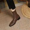 Весна и осень Новые короткие женские сапоги на низком толстом каблуке с квадратной головкой, эластичные тонкие одинарные сапоги