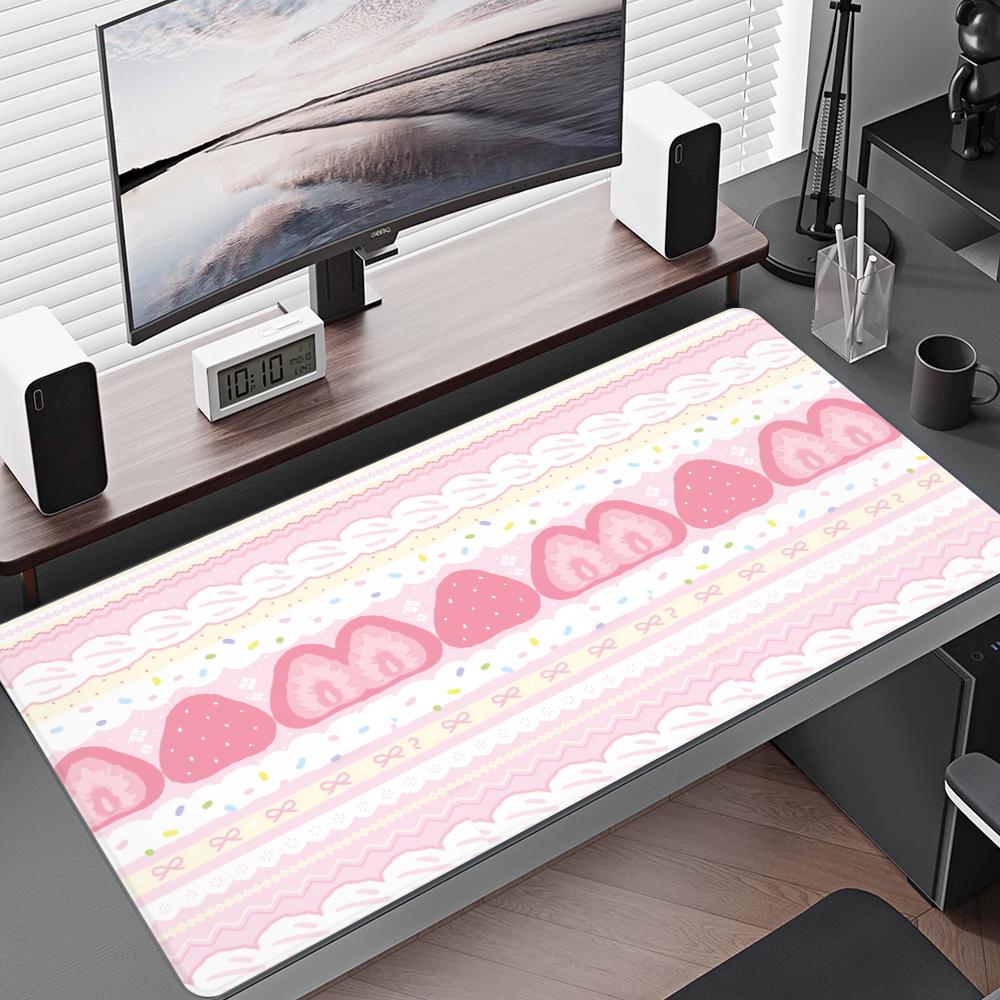 Protector Pink Strawberry Cake Girl Kawaii Mouse Pad Desk Cute HD Extended Keyboard Mat Large XXL Gamer Mousepad 90x40cm