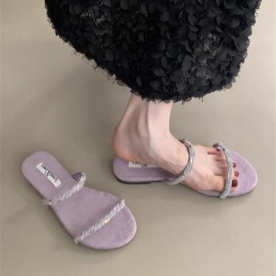 Премиальный сенс, сандалии девочка 2025 лето новинка стразы открытый носок тонкий ремешок фея универсальный верхняя одежда толстый каблук ленивые шлепанцы