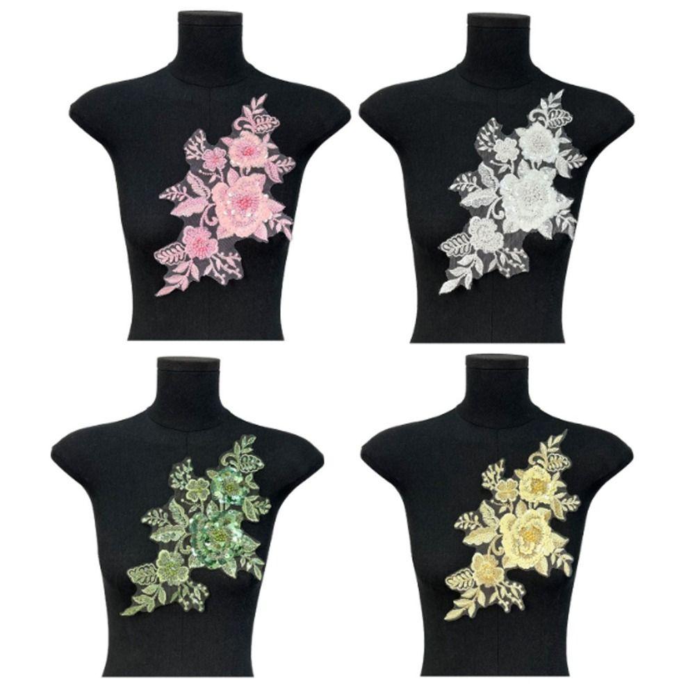 2PCS Handmade Pearls Embroidery Applique DIY Crafts Cloth Applique Exquisite Cloth Patch Sewing