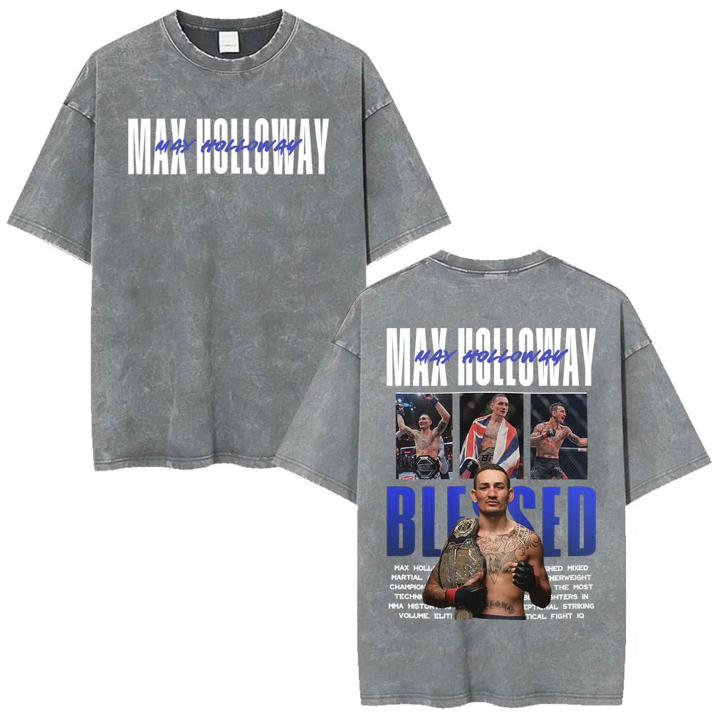 Ограниченная серия Мужские и женские футболки Max Holloway Blessed Retro Washed Мужские и женские Эстетика насилия Оверсайз футболка Летние топы Уличная одежда Футболка