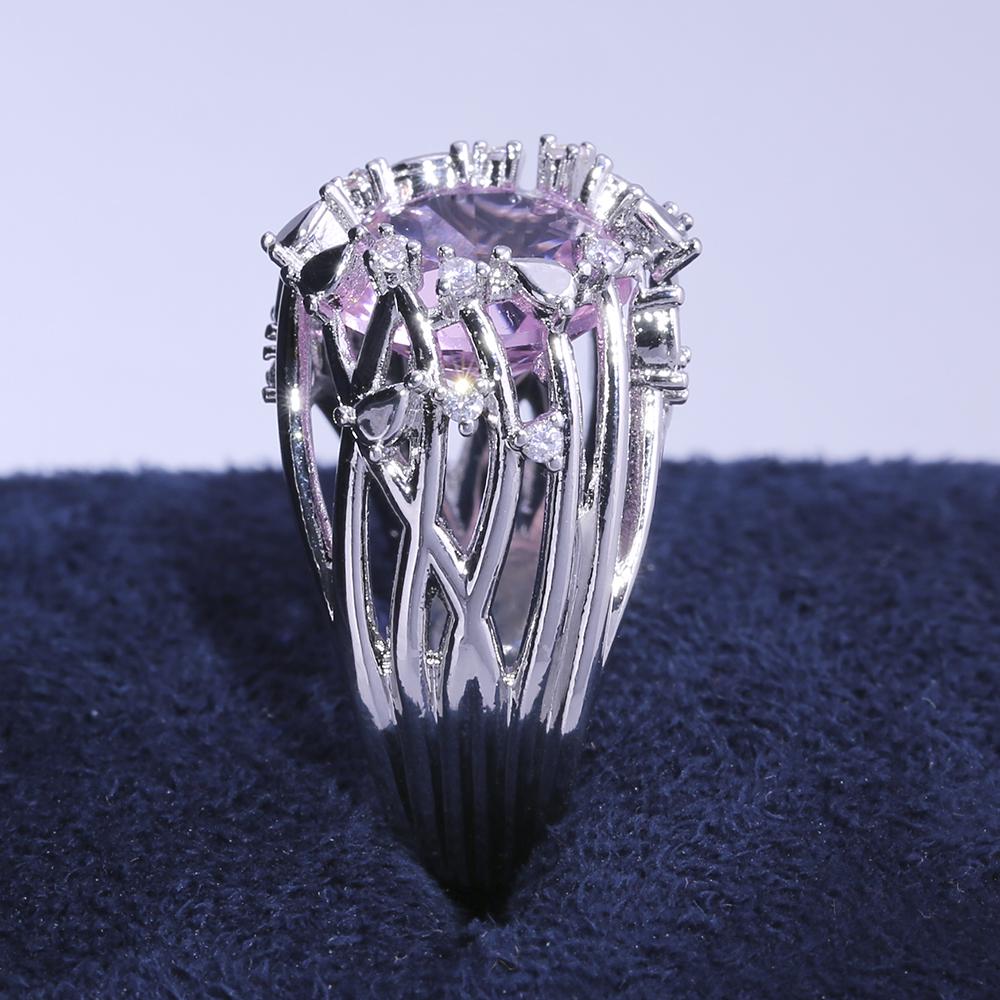 Роскошное кольцо для коктейльной вечеринки для женщин с розовым камнем, модное тонкое кольцо в виде веточки, трендовый подарок на годовщину, подарок на день рождения