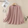 Women Casual Round Neck Solid Color Loose Long Sleeve Blouse
