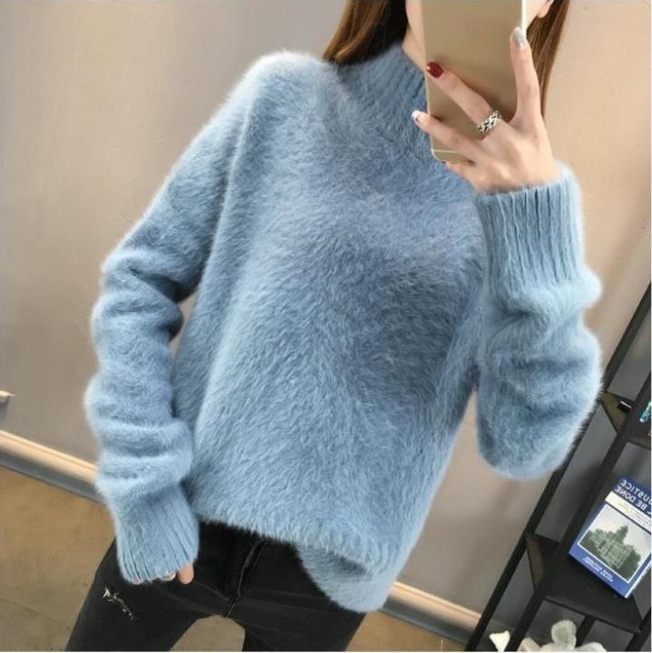 Осенне-зимний нелиняющий водонепроницаемый норковый свитер, женская нижняя рубашка, толстый свободный однотонный пуловер с половиной высокого воротника, мягкий и удобный