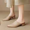 Fashion Women's New Spring/Summer Pointed Leather Sheepskin Headband Comfortable Mid Heel Large Muller Slippers