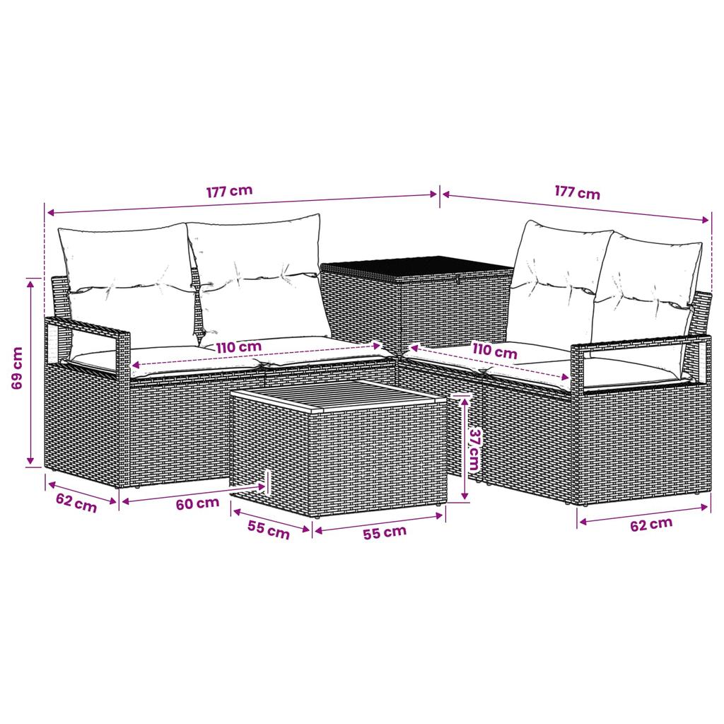 Sofa Set 6 pcs Beige and Cream White Poly Rattan and Steel