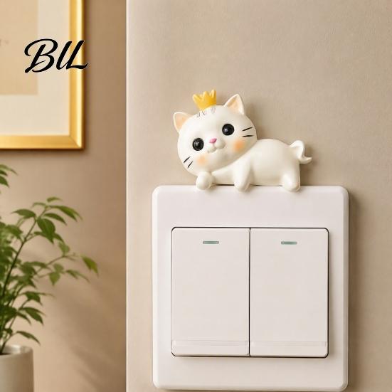 Animal Wall Art for Kids Room Cute Cat Light Switch Sticker, Adorable Kitten Self?Adhesive Socket Panel Concealing Flaw Decor Cover Decor,