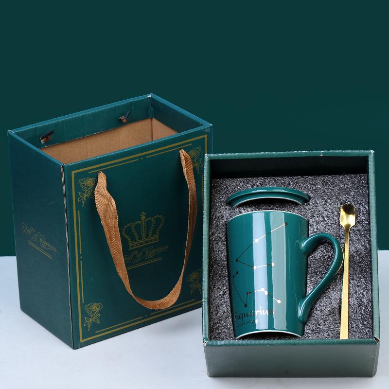 Керамическая кофейная кружка, набор посуды «Созвездие» с крышкой, золотая ложка, креативные чашки со знаком зодиака, подарки на день рождения для мужчин и женщин