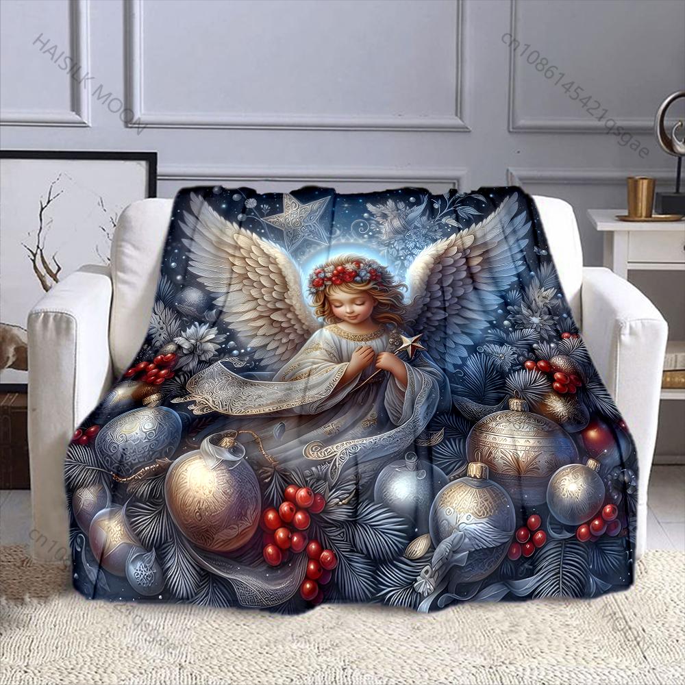 Multi-Sizes Christmas Angel Print Blanket Soft and Warm for Bed Sofa Outdoor Travel Cover Blanket Holiday Luxury Gifts