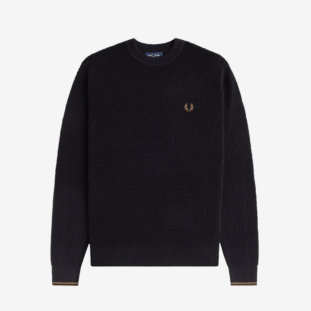 Fred Perry [Острый] Вафельный Вязаный Свитер - Черный Afpm2536507-102