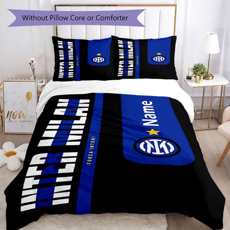 3pcs Custom Name Inter Milan Bedding Set Duvet Cover Closure Includes 1 Duvet Cover & 2 Pillowcases, Soft and Comfortable for All Seasons.