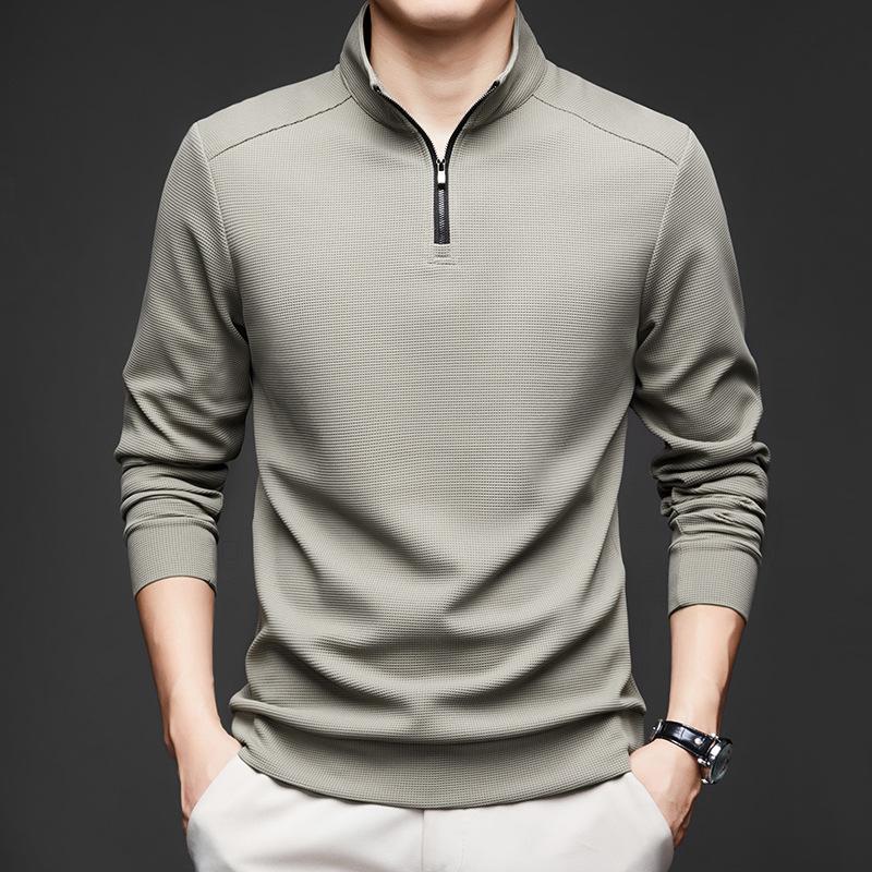 Men S Casual Loose Stand Collar Long Sleeve Solid Color T Shirt