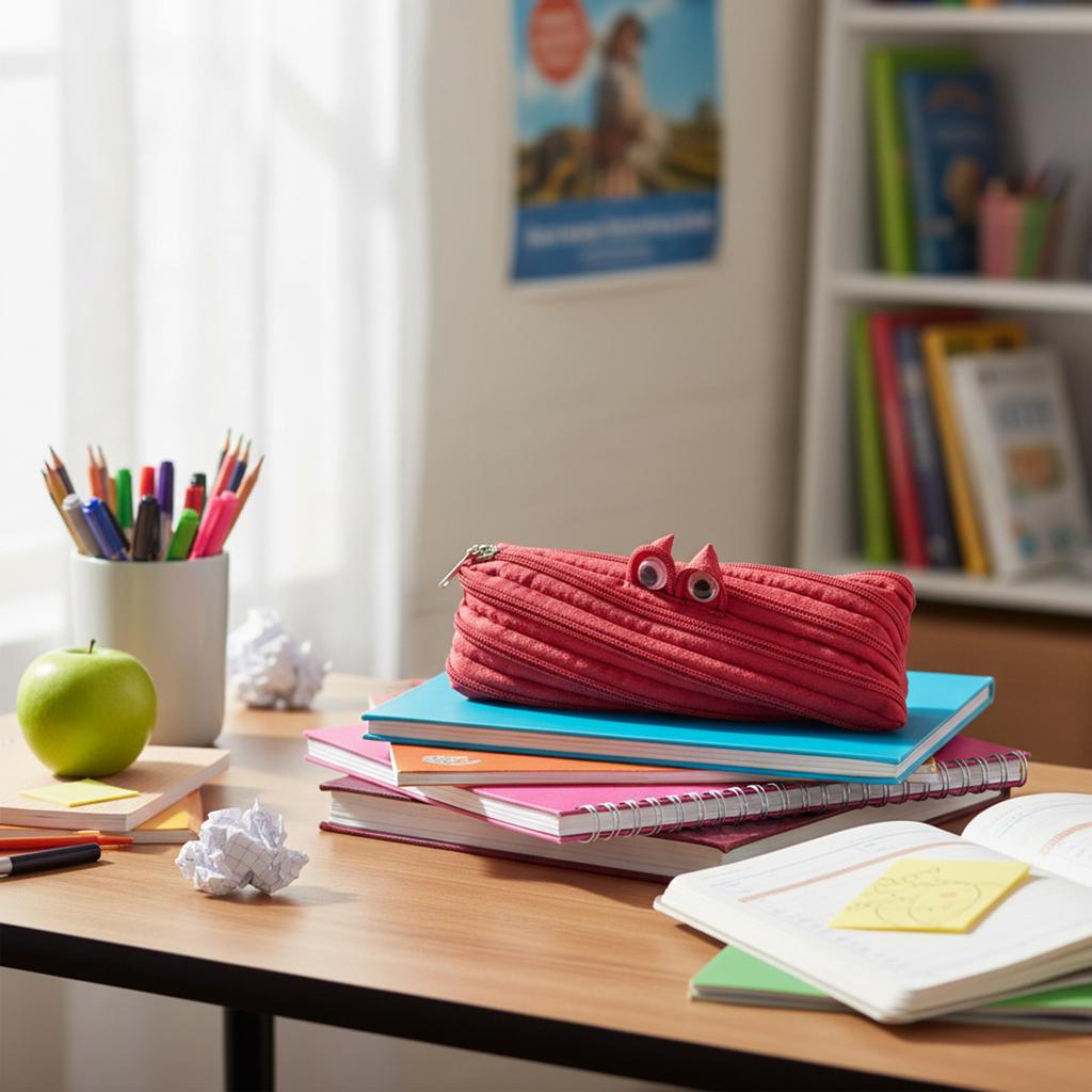 Large Capacity Canvas Pencil Case Creative Monster Design For Students Durable Portable Lightweight Pencil Case
