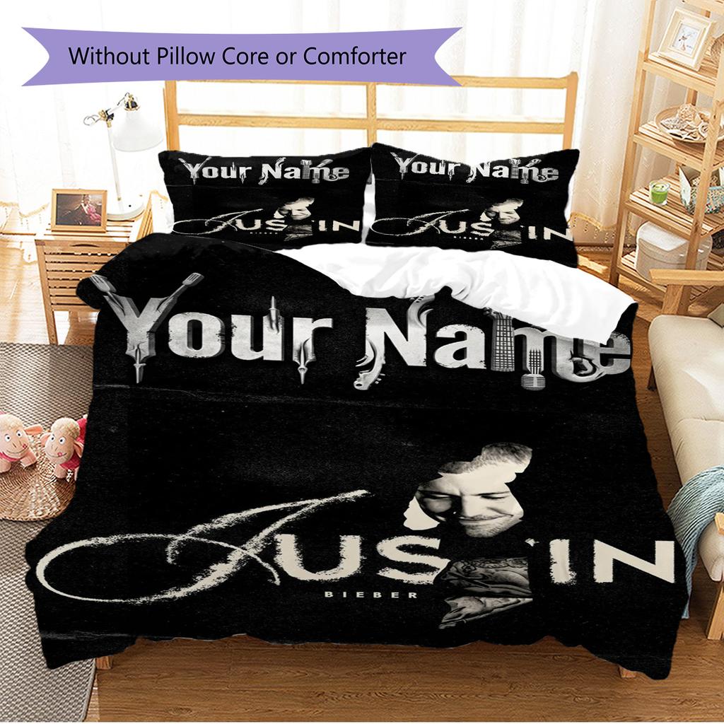 Name Custom Bieber Pattern Bedding Set Quilt Cover Pillowcase Home Decor Gift (1 * duvet cover + 2 * pillowcase, without core)