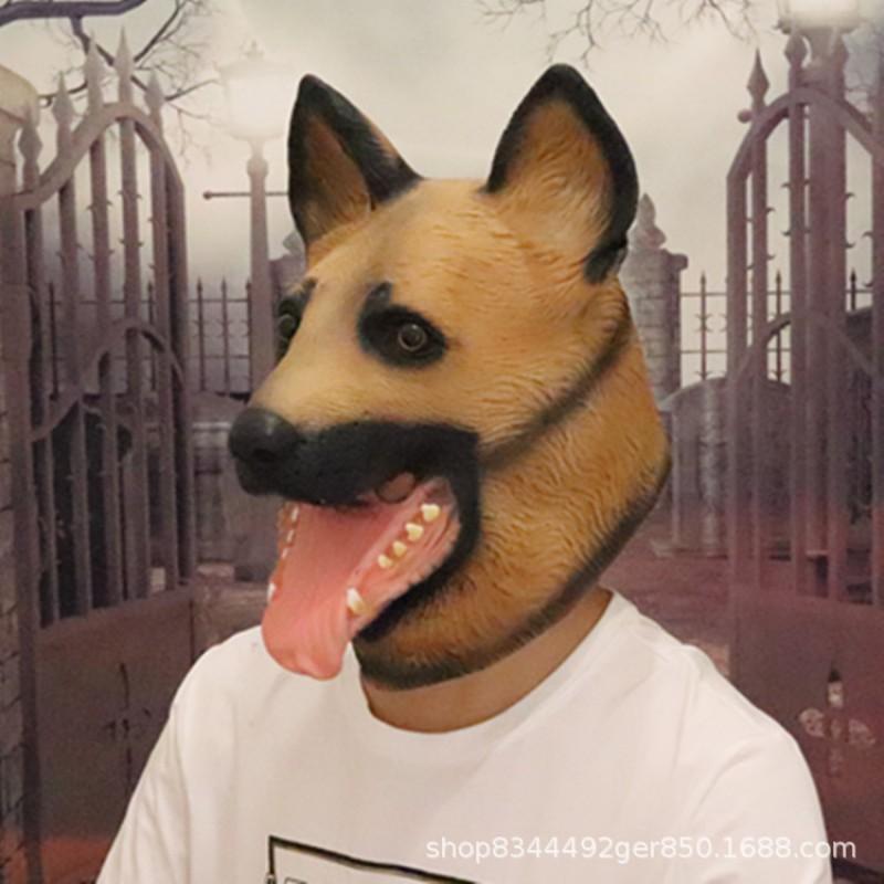 Dog Head Mask Latex Animal Costume Halloween Party Prop Shepherd Design