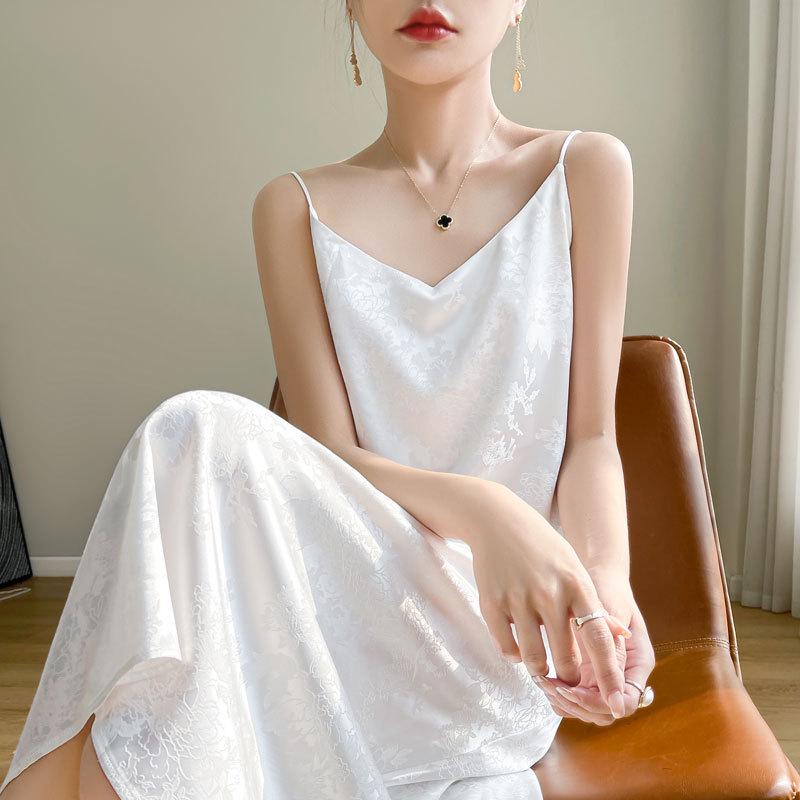 2024 French Style Satin Slip Dress: Women's Summer Sexy Imitation Silk Long Dress