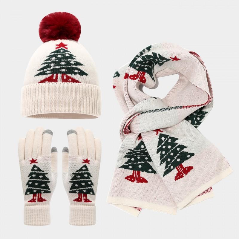 Kids Winter Warm Knit Hat Scarf Gloves Set Christmas Style Cute Accessory Boys Girls 4-10 Years