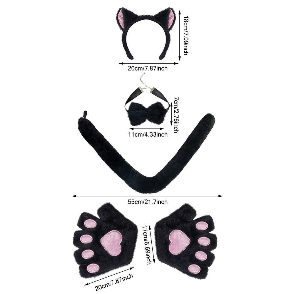 Holiday Masquerade Headband Paw Gloves Tail Bow Tie Animal Costume Props for Adults