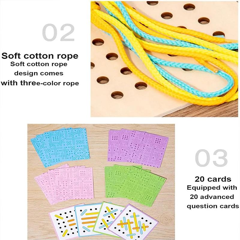 Montessori Wooden Threading Activity Puzzles*Early Educational Fine% Motor Skill Travel Toy~Birthday Gifts for Boys and Girls!!
