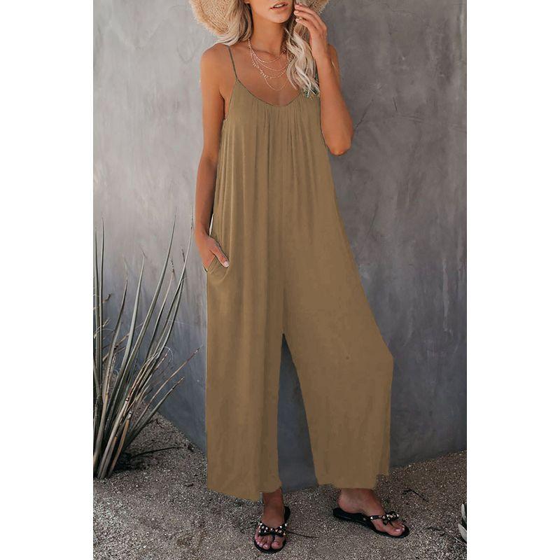 Solid Color U-neck Sleeveless Jumpsuit Women's Pure Color U-Neck Sleeveless Jumpsuit