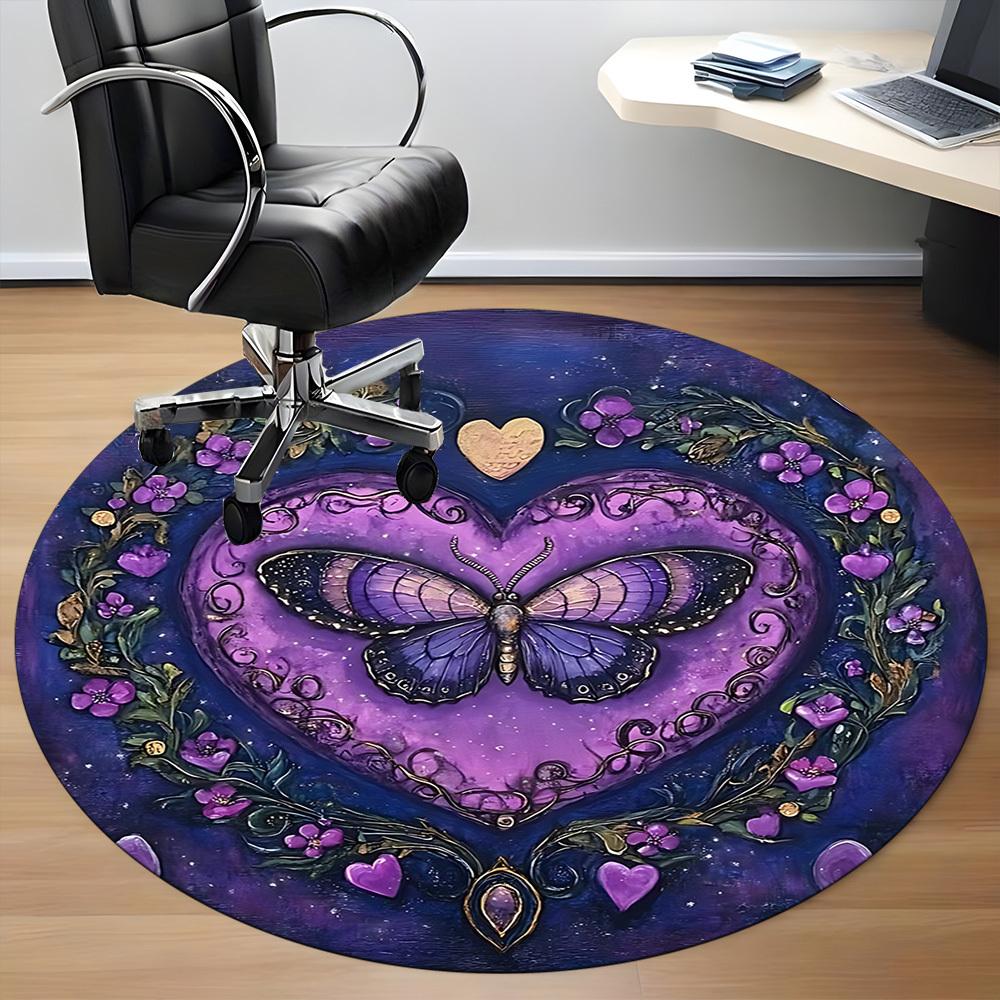 1pc Butterfly Heart Decorative Carpet for Office Non-Slip, Round Carpet, Soft & Comfortable, Carpet for Office, Lightweight Round Floor Mat
