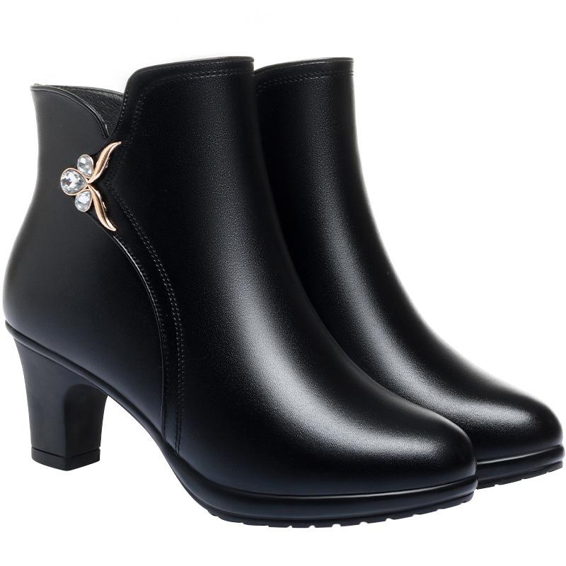 Мода осень зима новые высокие каблуки короткие сапоги женские ботильоны на толстом каблуке туфли на высоком каблуке теплые плюшевые зимние сапоги женская обувь