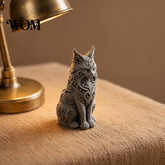 Small Cat Sculpture For Desk 3D Printed Maine Ornaments, Figurine for Table Decor, Cool Ornament with Intricate Details, Gifts Mom Women Lovers Stable