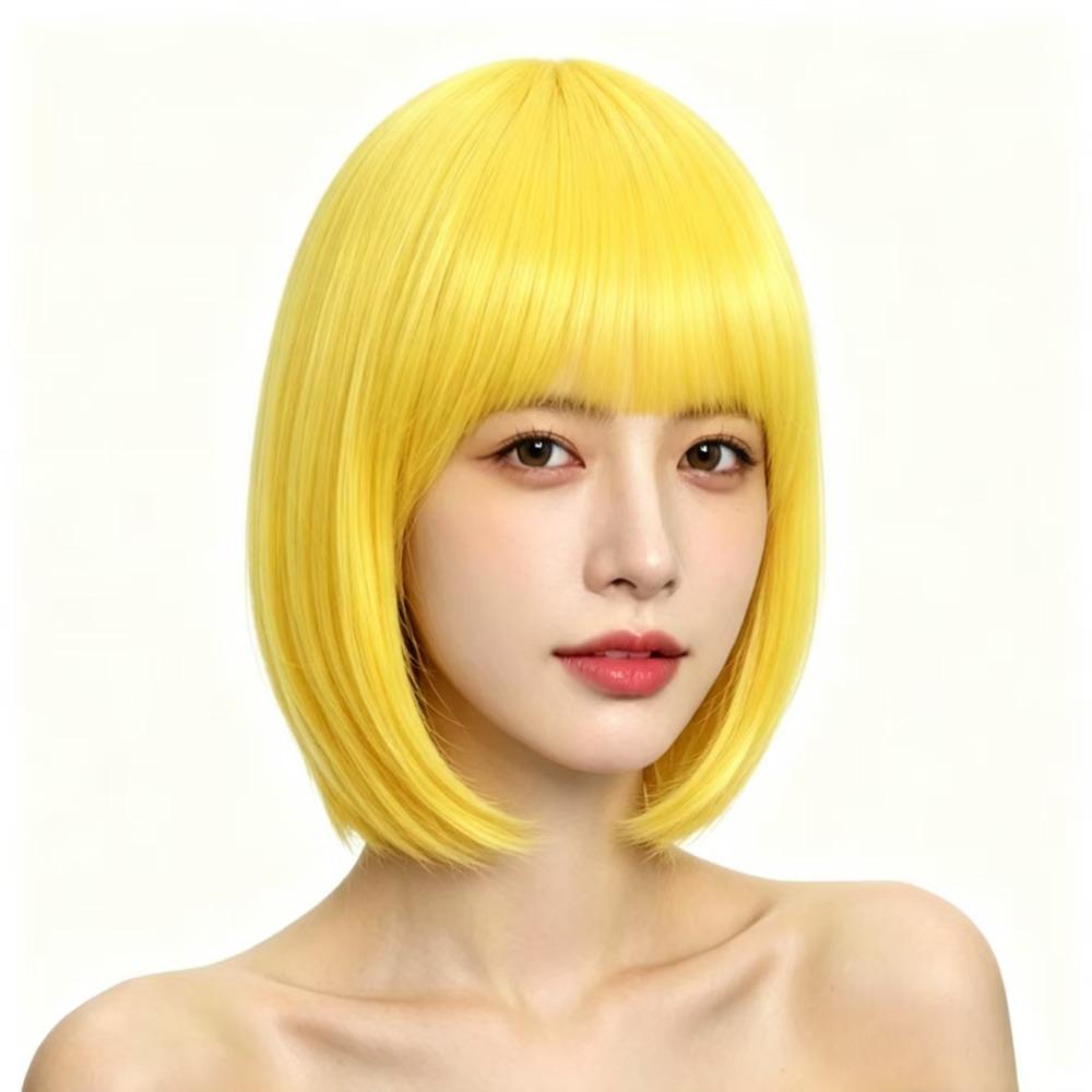 Cosplay Halloween Colored Bangs Wig Colorful Short Straight Bob Hair Vibrant Bob Wig Parties