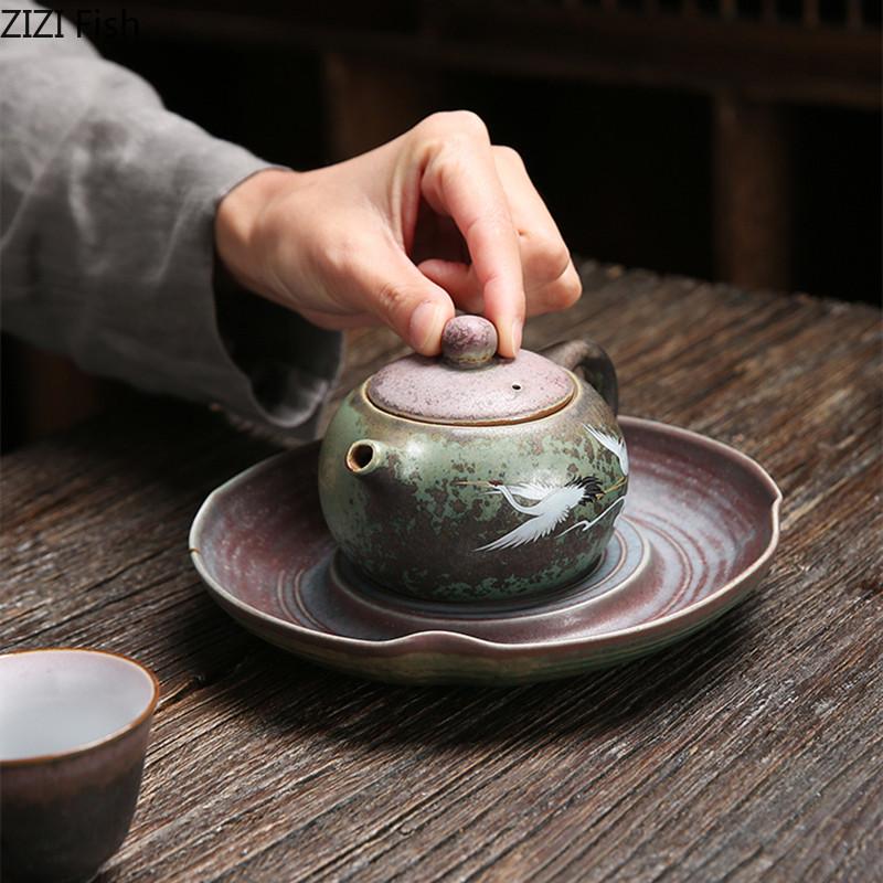 Керамический чайник в японском стиле с ржавой глазурью, креативный офисный чайник из грубой керамики для пуэра, чайная церемония, чайный сервиз для кунг-фу, аксессуары
